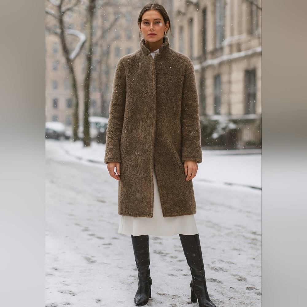 New $1575 Cinzia Rocca Virgin Wool Fur Coat